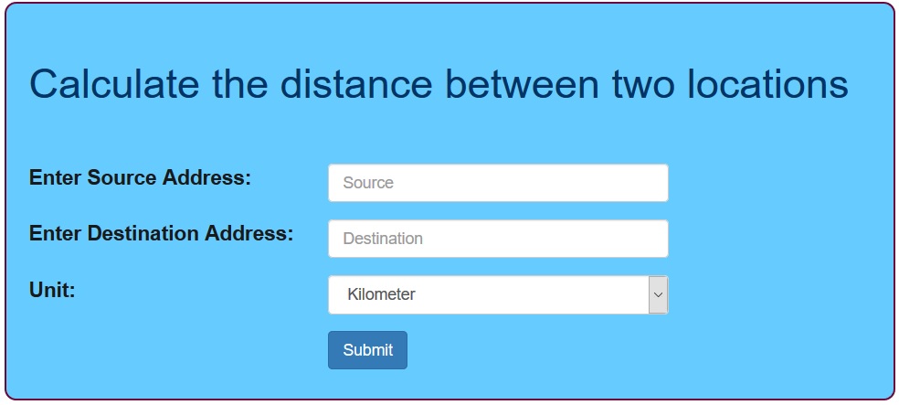 Calculate the distance between two locations using PHP