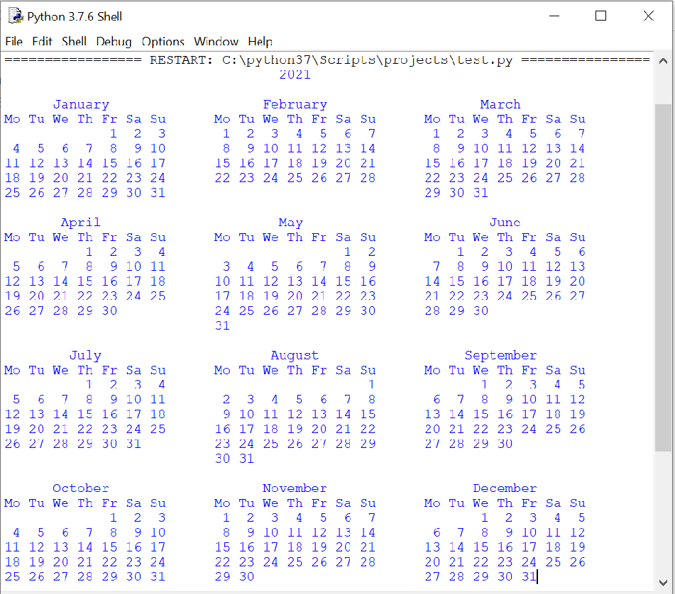 Python program to display calendar