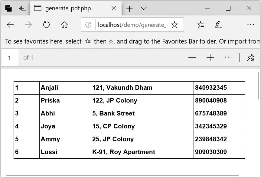 PHP generate pdf using fPDF