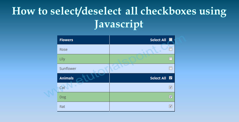How to select/deselect all checkboxes using Javascript