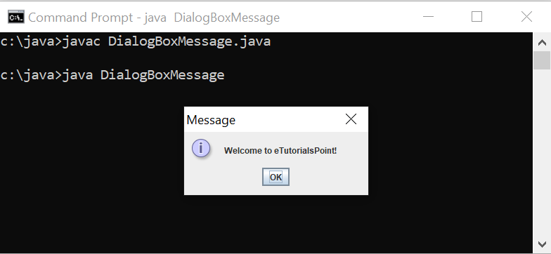 Java Dialoguebox Message