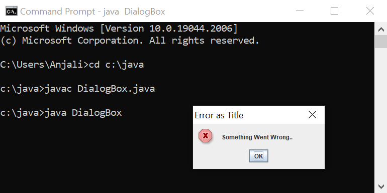 Java Dialoguebox Example