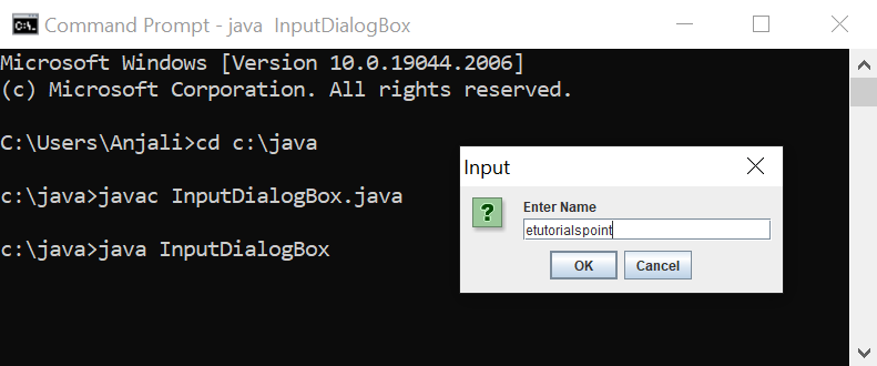 Java Dialoguebox Message