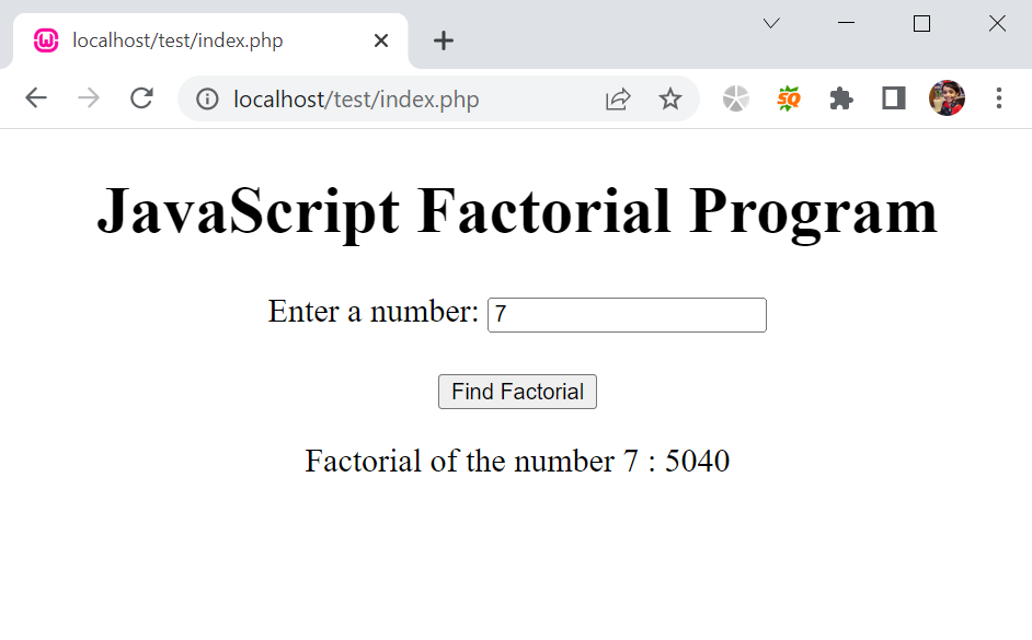 Js factorial program