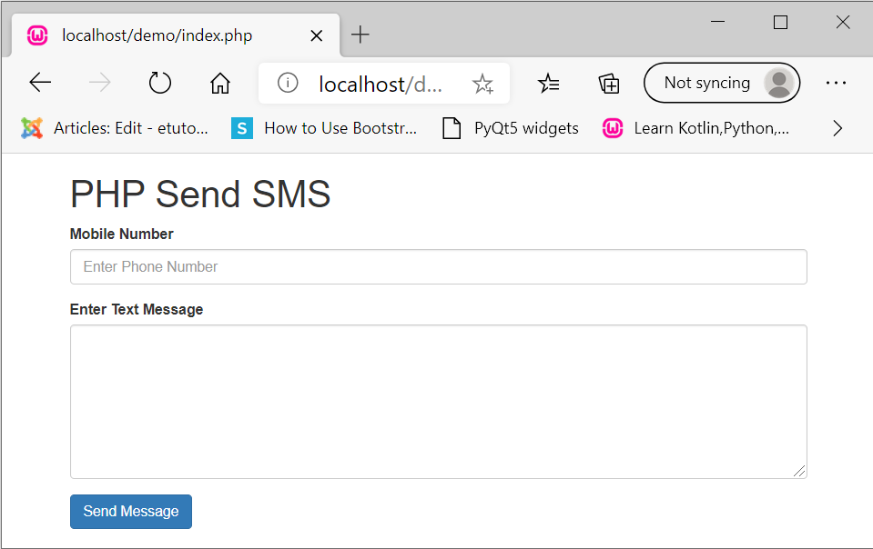 PHP Send SMS Form