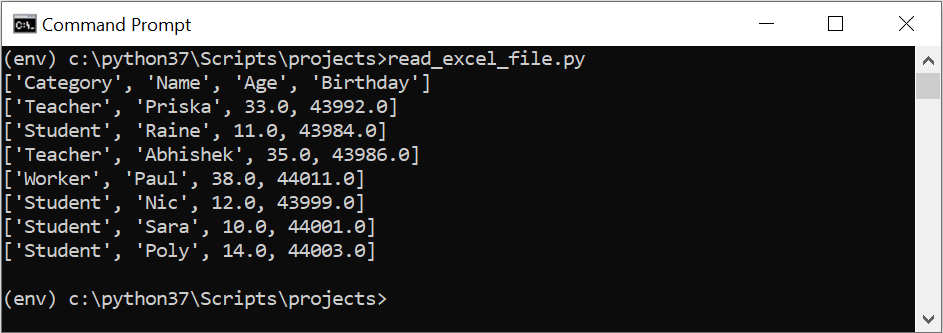 Python Read Excel File