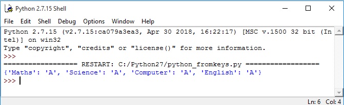Python Fromkeys